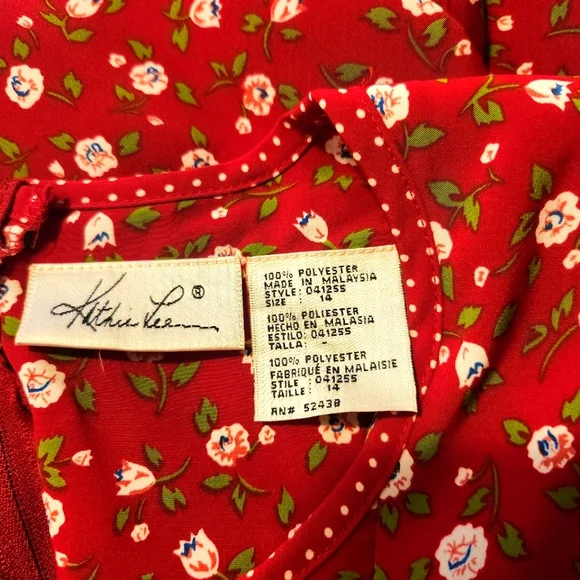 Vintage Kathie Lee Collection Red Floral Dress Size 14 - Picture 12 of 12